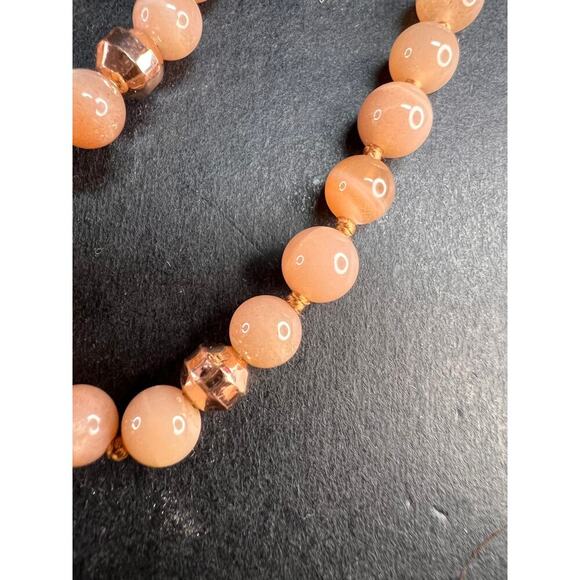NEW Peach moonstone 30 inch knotted necklace with rose gold over bronze - Picture 4 of 11